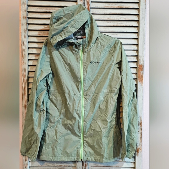 Columbia Other - COLUMBIA HOODED WINDBREAKER Girls Size L (14-16) Light Green Full Zip Outdoor